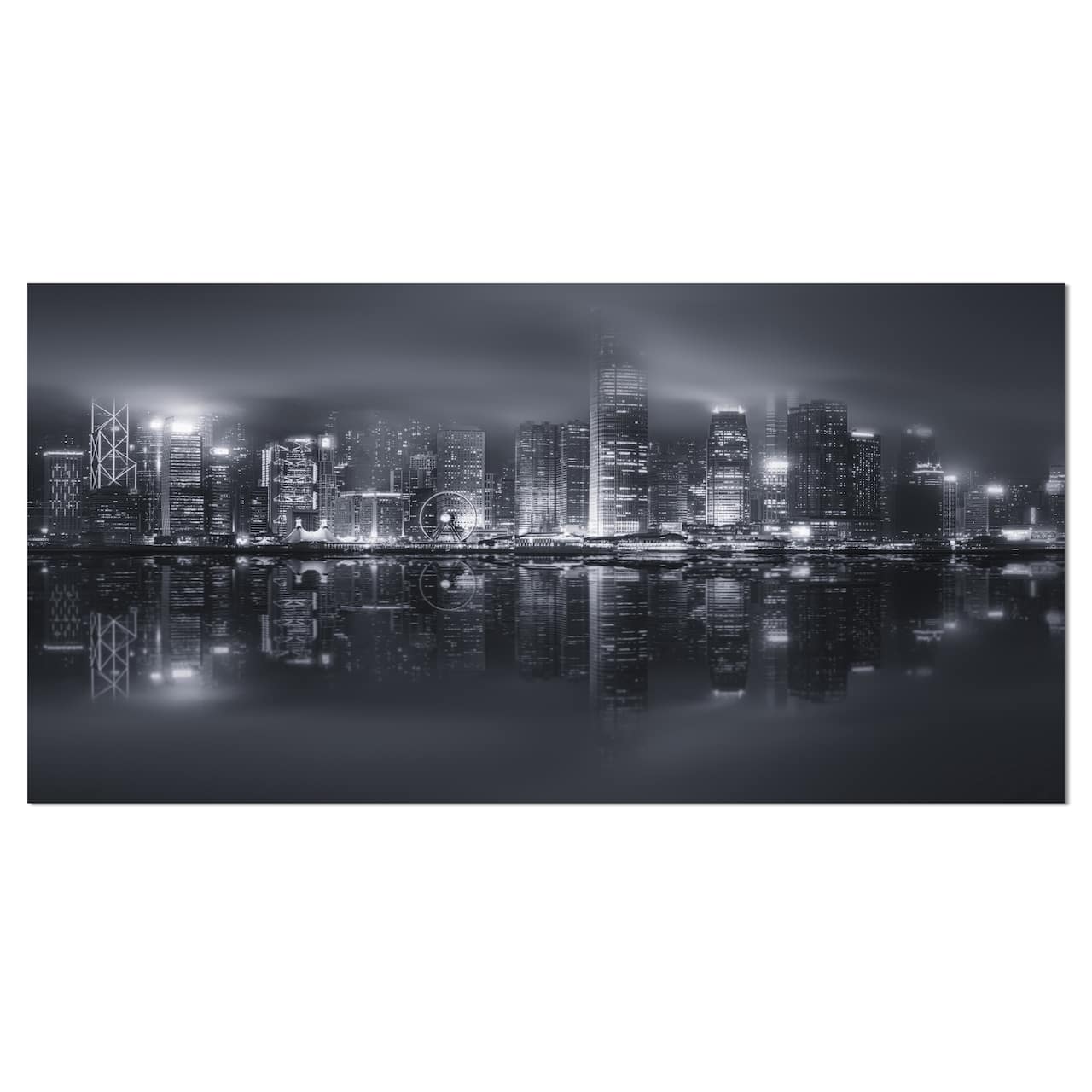 Designart - Hong Kong Black and White Skyline - Cityscape Canvas Art Print